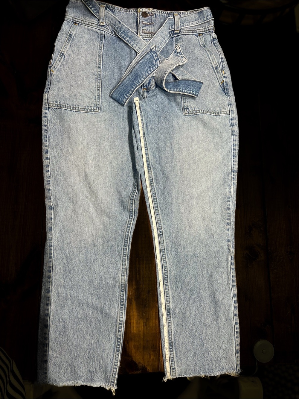 Abercrombie & Fitch Light Blue Crop mom jeans with Waist Tie